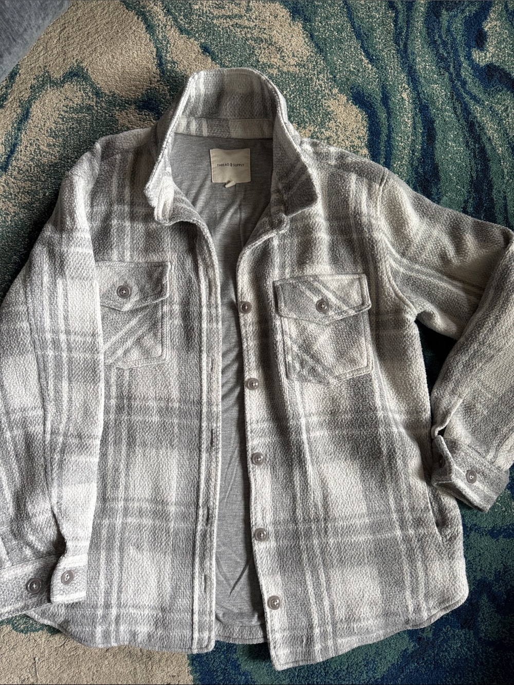Thread &Supply “Chandler” Gray Plaid Button-Up Shacket Large